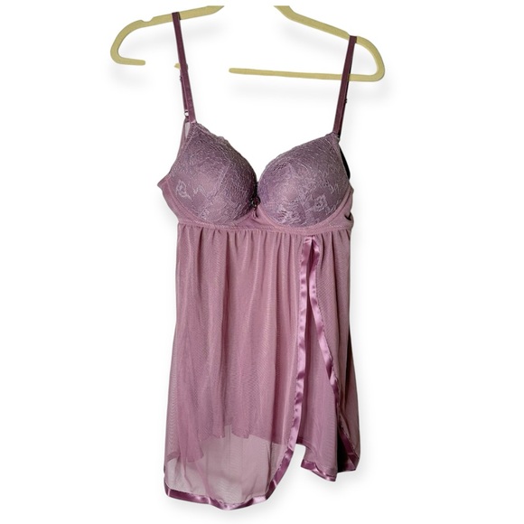 Jessica Simpson Elegant Lace Babydoll Lingerie Set Mauve Size Medium New - Picture 1 of 14